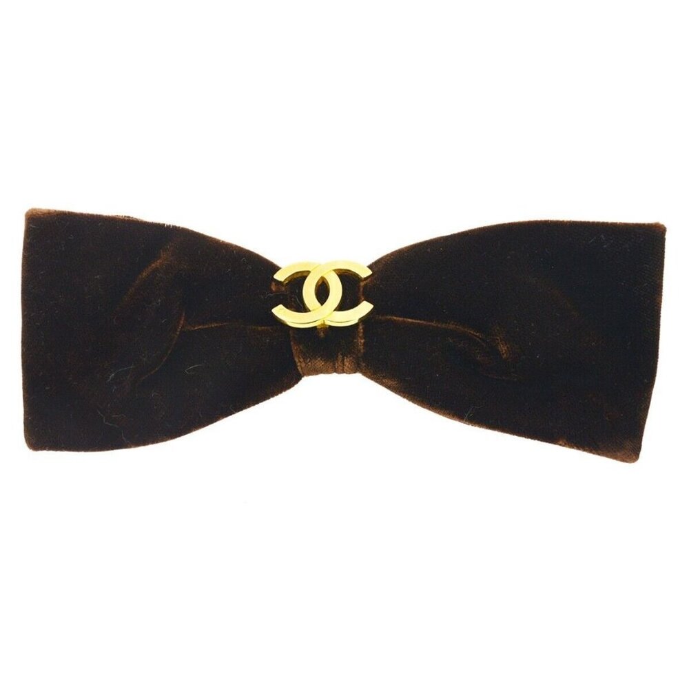 Chanel Brown Velvet Bow Hair Barrette